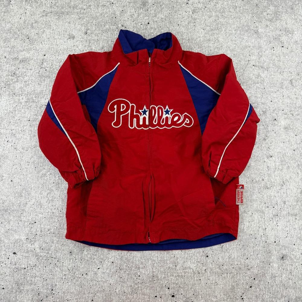 Philadelphia Phillies Majestic Nylon Therma Base Windbreaker Jacket Red Kids 3T